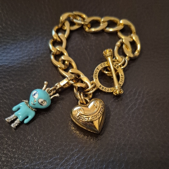 Juicy Couture Jewelry - Rare Vintage Juicy Couture Gold Link Charm Bracelet with Turquoise Alien Charm